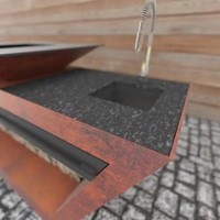 Фото Кухонный блок с колесиками Quan Garden Art Premium коричневый с системой водоснабжения QN91069
